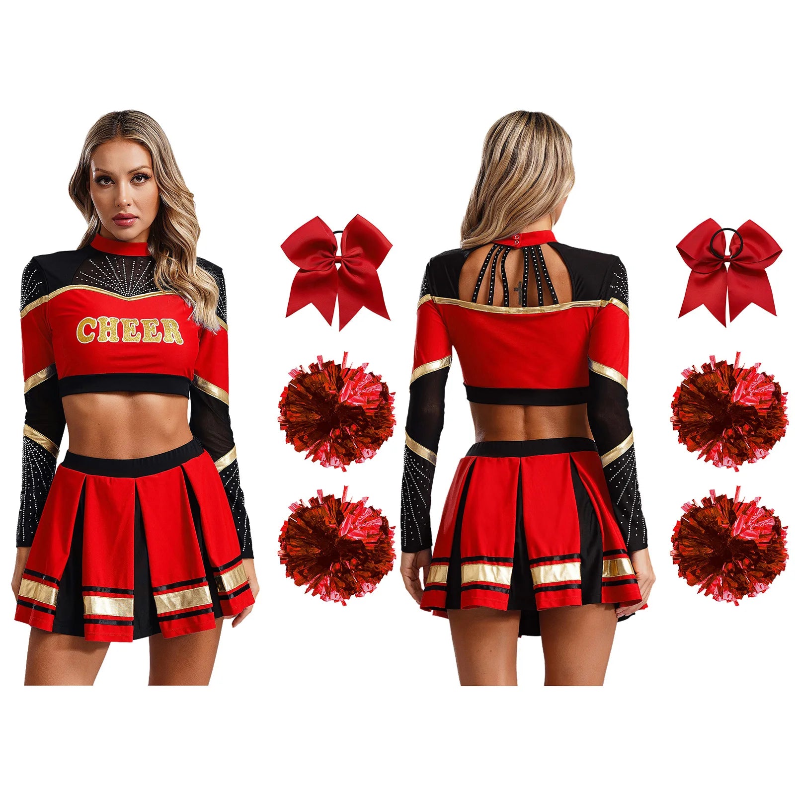 Women's Cheerleading Performance Costume Set with Crop Top and Skirt
