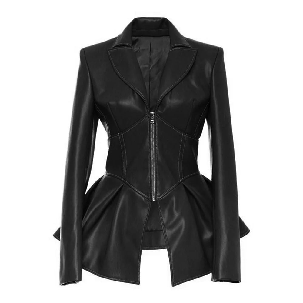 2025 Steampunk Rock Rivet Women's Leather Jacket Slim Short Streetwear Gothic Embroidery PU Leather Locomotive Coat Femme SS69