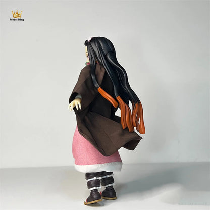 Handmade 1/12 Classic Anime Character Kamado Nezuko Coffee Colored Kimono Pink Skirt Set Fit shf Action Figures Body Model SS69