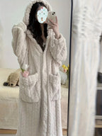 Coral velvet jacquard pajamas for women, winterized and thick, warm, flannel, autumn and winter robe