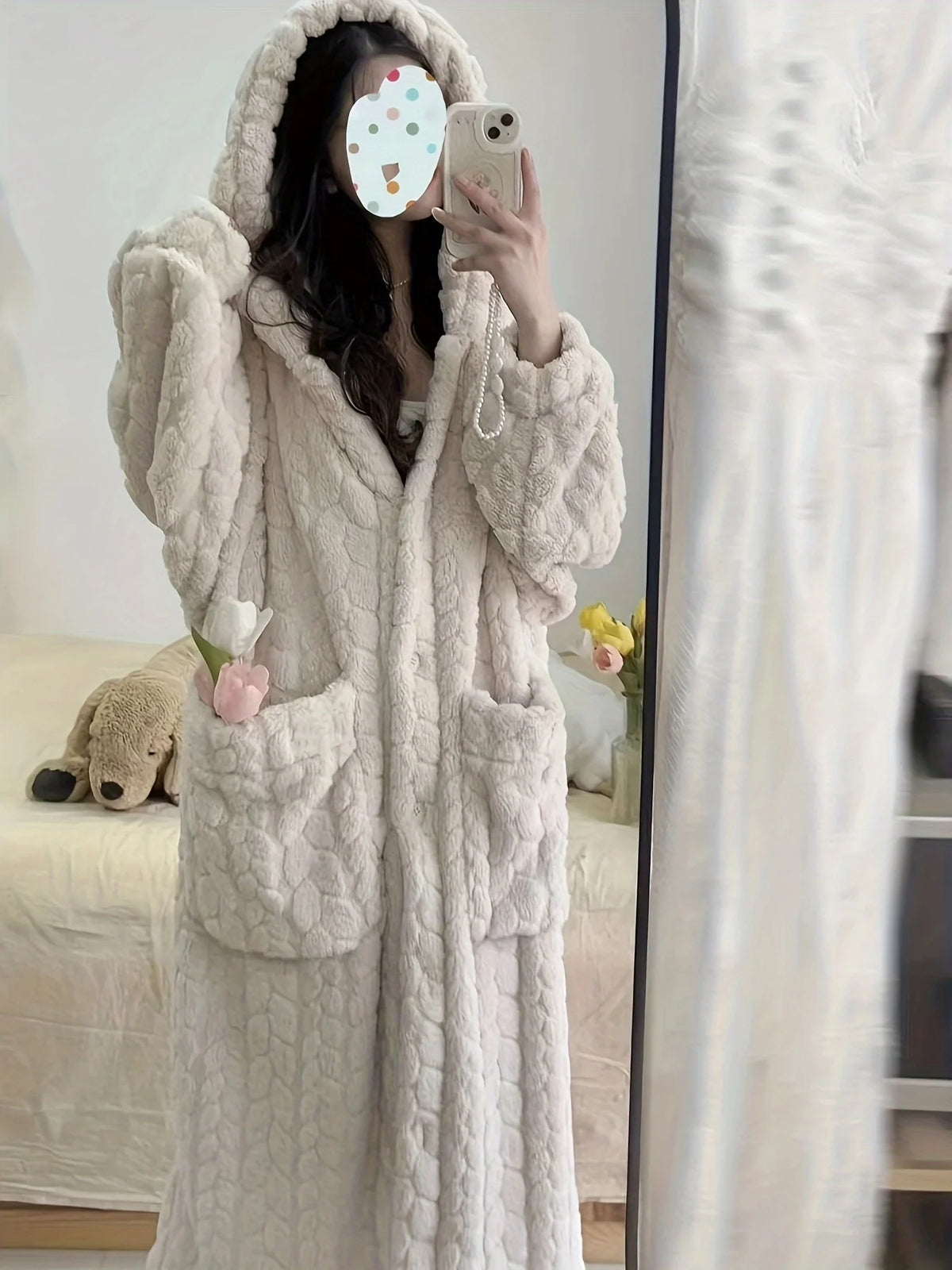Coral velvet jacquard pajamas for women, winterized and thick, warm, flannel, autumn and winter robe