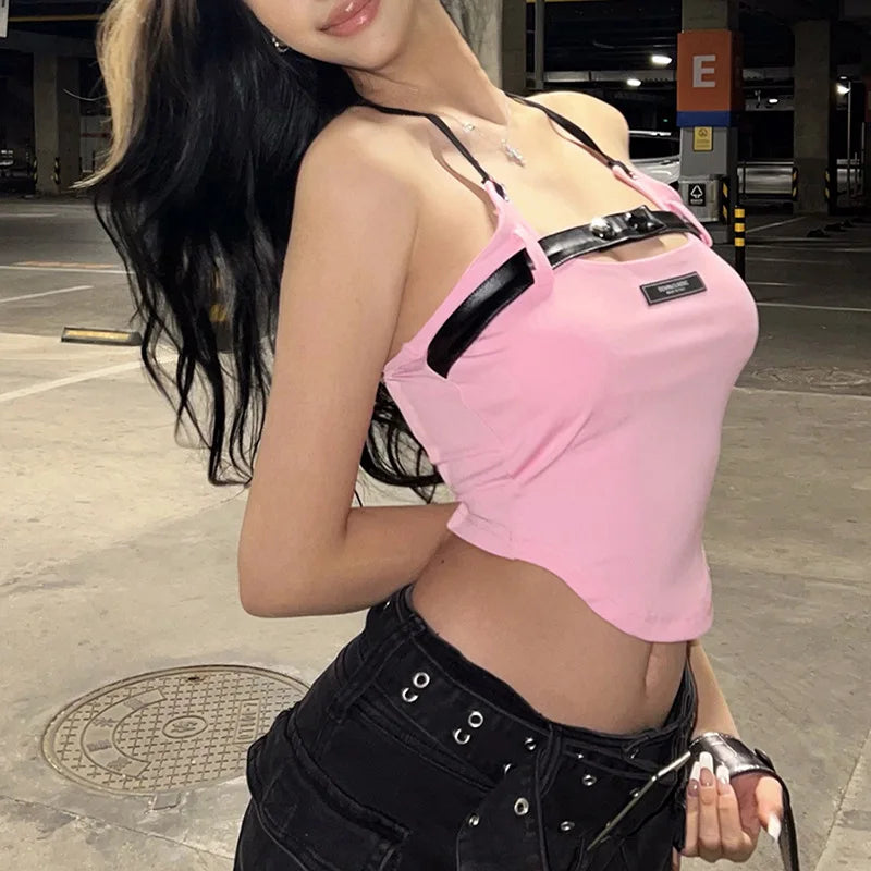 Nibber Pink Sweet Sexy Cute Girl Youth All-match Summer High Street Tight Hot Midnight Confident Beautiful Women Halter Vest SS69