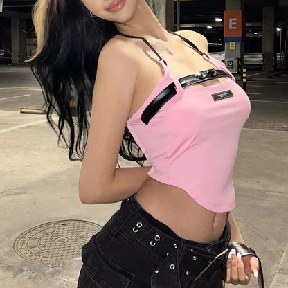Nibber Pink Sweet Sexy Cute Girl Youth All-match Summer High Street Tight Hot Midnight Confident Beautiful Women Halter Vest SS69