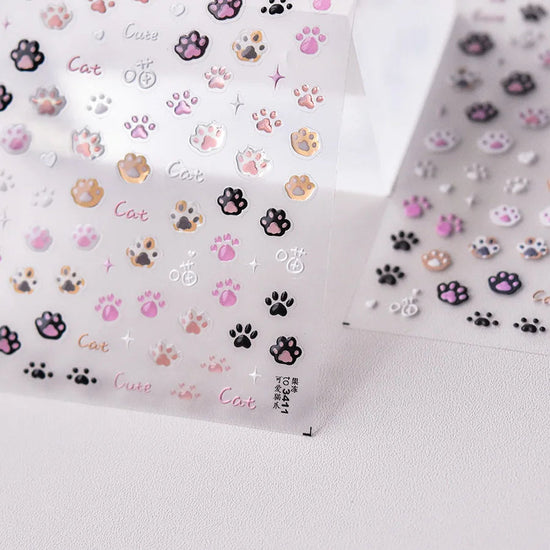 Cute Jelly Pink Cat Paw Print Nail Sticker Kawaii Pink Black Cat Claw 5D Embossed Self-Adhesive Nail Art Sticker Nail Art Decal SS69
