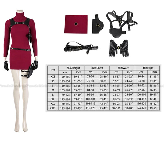 Ada Wong Resident Evil Cosplay Red Cheongsam Dress Set for Women