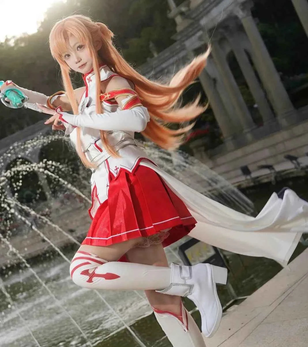 US Size Anime Women's Yuuki Asuna Cosplay White Sleeveless Skirt Outfit Halloween Costume
