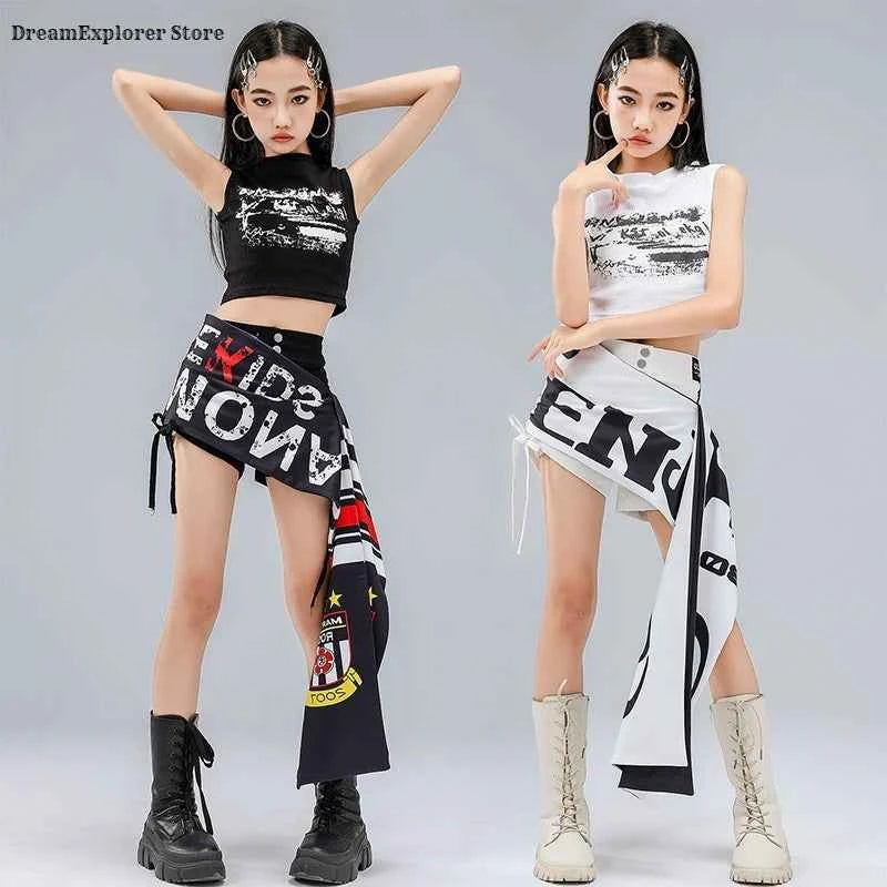 Hip Hop Girls Fashion Crop Top Street Dance Shorts Kids K-pop Streetwear Hot Pants Costume Children Jazz Girl Group Clothes Sets
