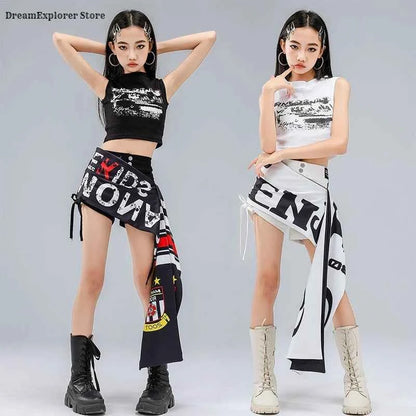 Hip Hop Girls Fashion Crop Top Street Dance Shorts Kids K-pop Streetwear Hot Pants Costume Children Jazz Girl Group Clothes Sets