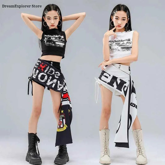 Hip Hop Girls Fashion Crop Top Street Dance Shorts Kids K-pop Streetwear Hot Pants Costume Children Jazz Girl Group Clothes Sets