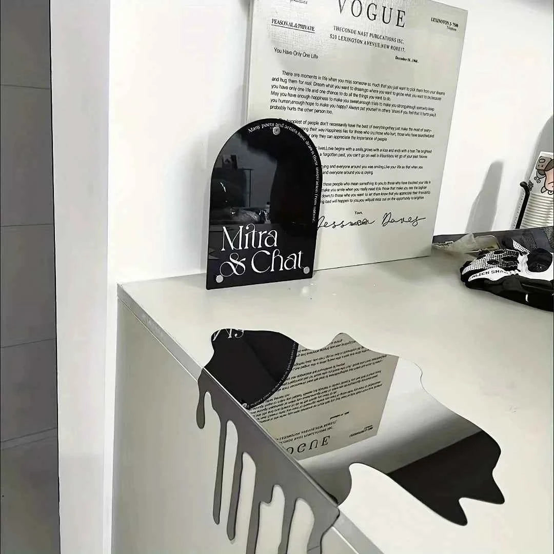 Minimalism Stainless Steel Flowing Water Droplet Decoration Reflective Surface Artwork Desktop Decoration Home Decoration