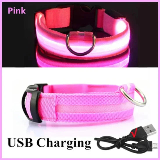 USB Charging LED Dog Collar Dog Safety Night Light Flashing Necklace Fluorescent Collars Pet Supplies SS69 15.69 Pink / XL NECK 42-56 CM / Mexico