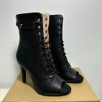 Women's Black Peep-Toe High Heel Stilettos Size 46 New Fashion Brand Party Boots for Ballroom Latin Jazz Dance Sexy Party Shoes SS69