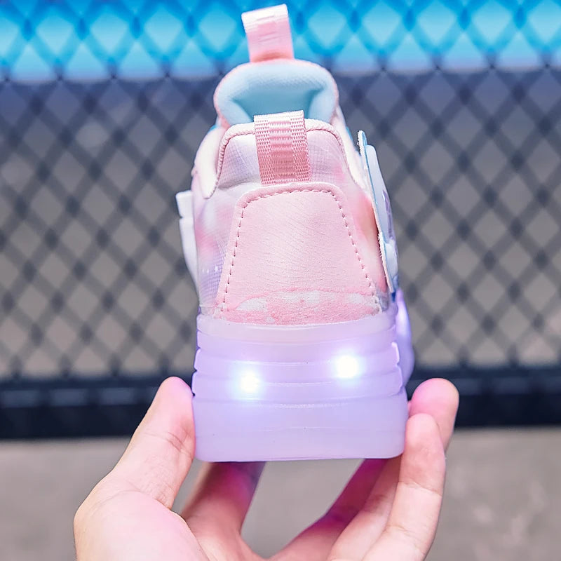 Disney Princess Two Wheels Children's Led Light Roller Skate Shoes For Girls 2025 Glowing Sports Luminous Sneakers