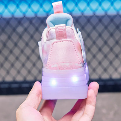Disney Princess Two Wheels Children's Led Light Roller Skate Shoes For Girls 2025 Glowing Sports Luminous Sneakers