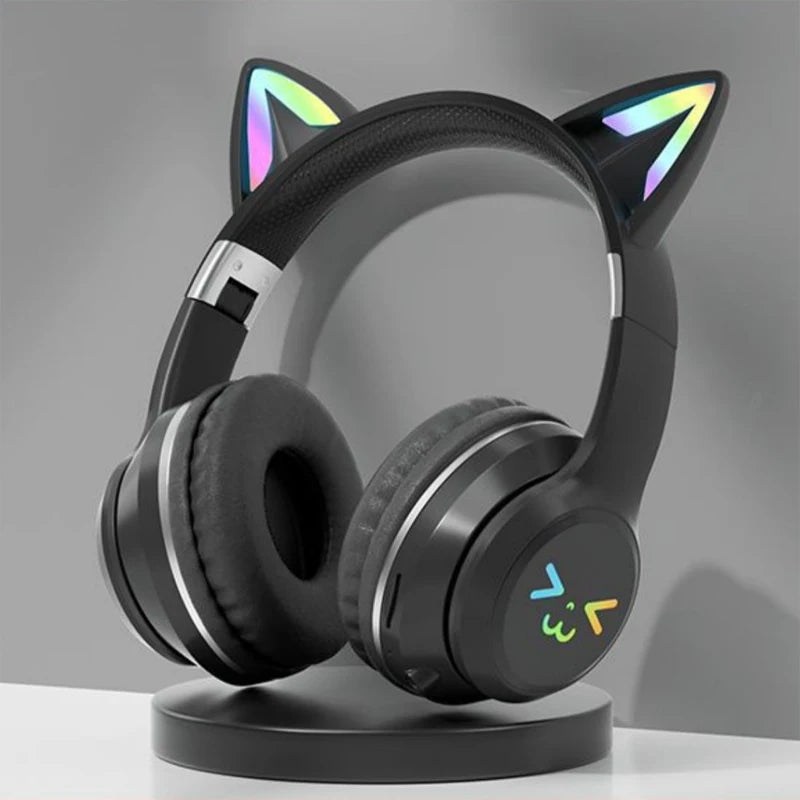GUZMYYFC Cat Ear Wireless Bluetooth 5.1 Headset with RGB Lights and Mic