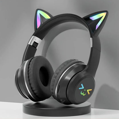 GUZMYYFC Cat Ear Wireless Bluetooth 5.1 Headset with RGB Lights and Mic