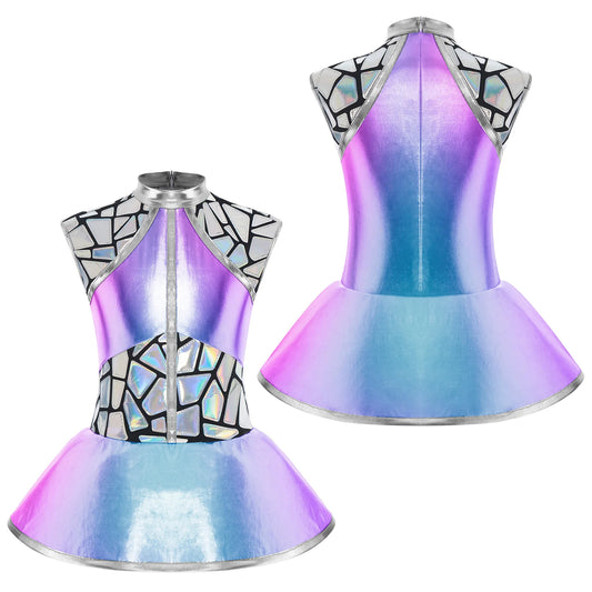 iEFiEL Girls Metallic Alien Costume Sleeveless A-Line Tutu Dress for Cosplay