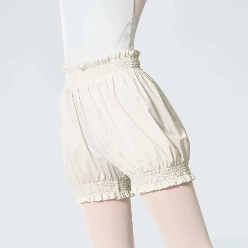 Women's High Waist Flower Bud Dance Short Pants Nylon Bloomers Dance Shorts Black White Adult Ballet Shorts Safety Pants