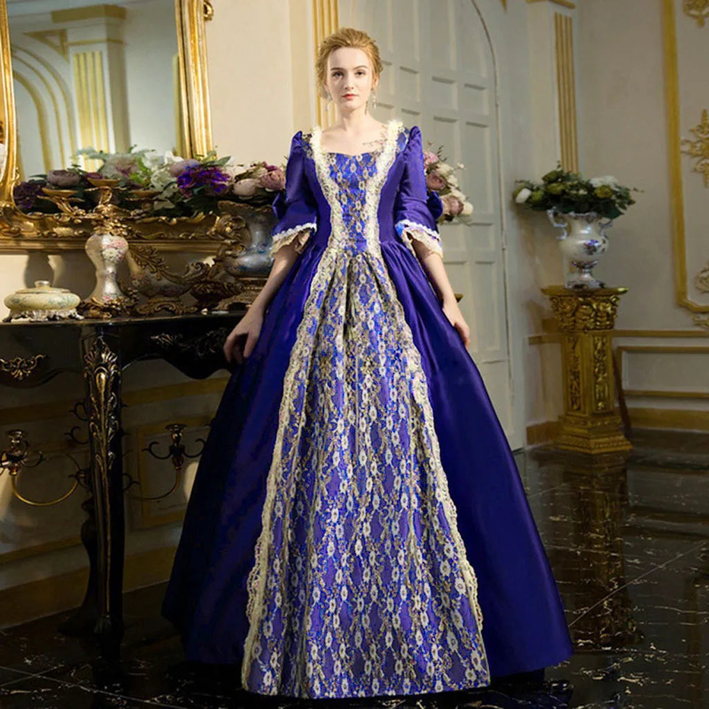 18th Century Medieval Women High Waist Half Sleeve Ball Gowns Princess Lace Patchwork Satin Dress Queen Renaissance Costume SS69 36.69 PURPLE / XXL / cosplay costume