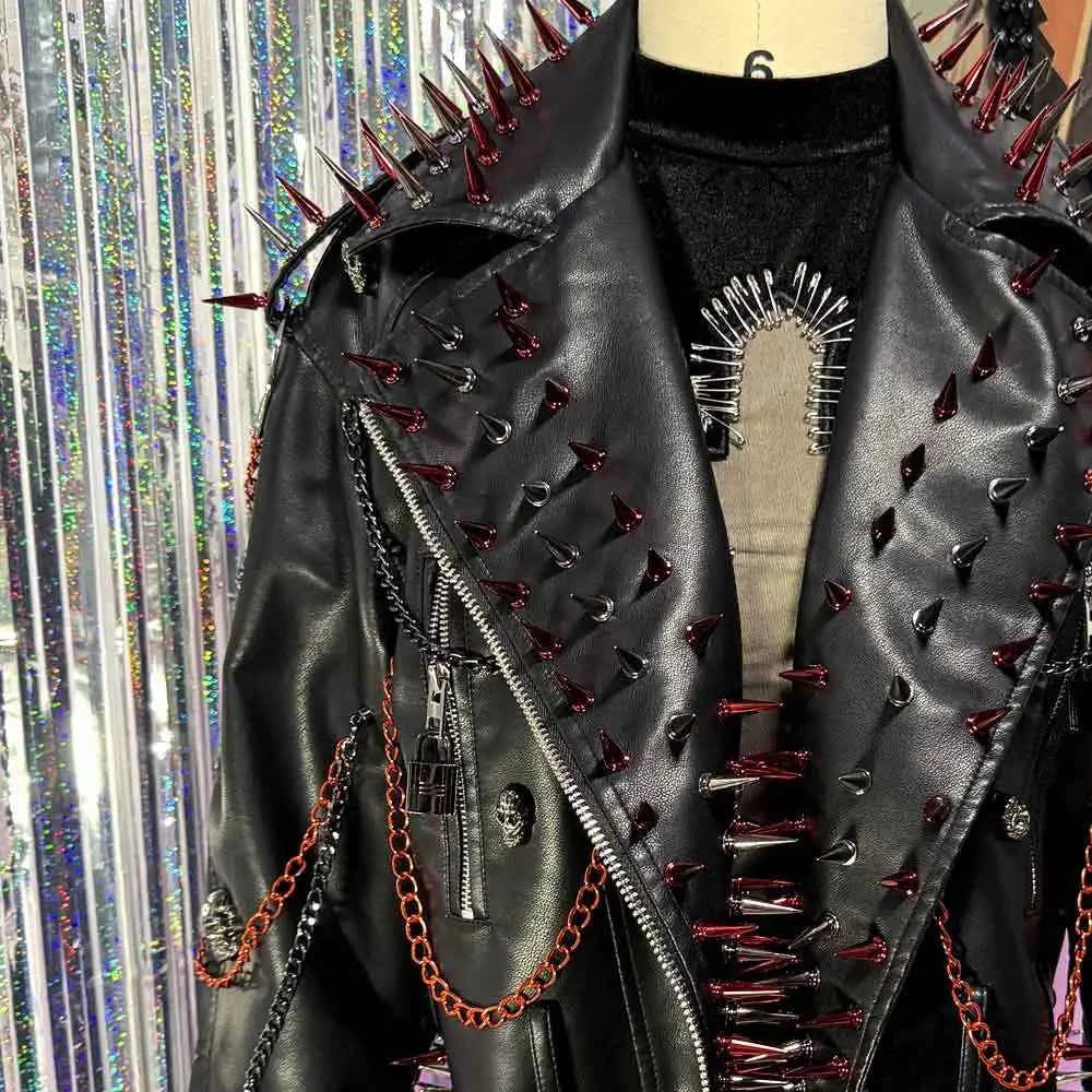 Women's Y2K Goth PU Leather Jacket Gothic Boho Emo Clothing with Spikes Punk Rock Grunge Festival Coat for Teens Spiked Clothes