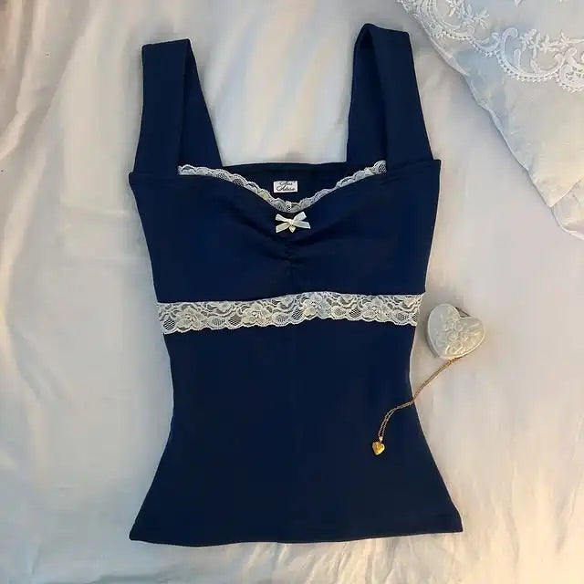 Flower leopard pattern suspenders emo girl casual fashion Y2K crop top chic Harajuku aesthetic sweet urban sexy punk women's top SS69 14.69 Navy Blue / L