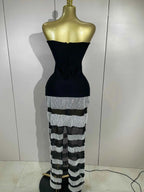 Elegangt Shiny Sexy Mesh Strapless Bodycon Long Bandage Dresses Women Club Birthday Evening Party Slim Celebrity Guest Dresses