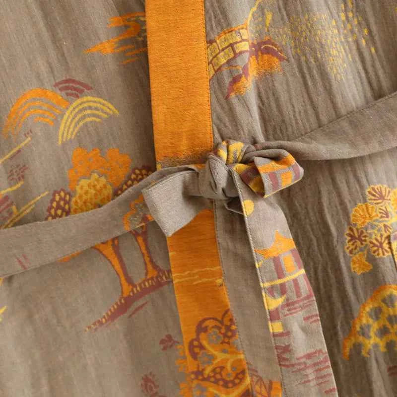 Cotton-colored Woven Jacquard Kimono Robes with Belt Loose Men's Long Sleeve Large Size Yukata Sweat-steamed Clothes