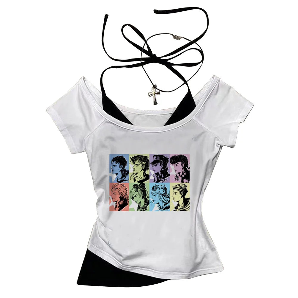 Jojo Bizarre Adventure crop top Aesthetic babydoll Streetwear shoujo girl style Fairy vintage  cropped harajuku woman t-shirt