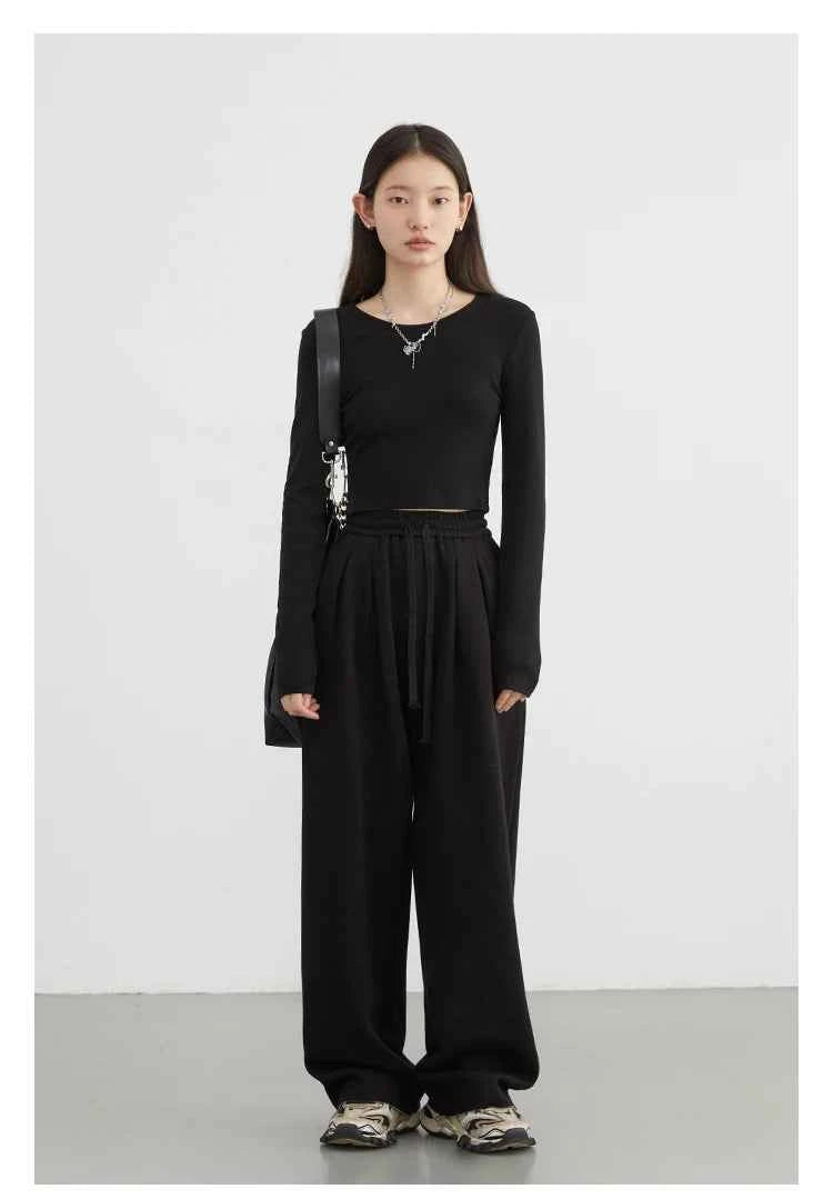 CHIC VEN Women's Pant Streetwear Solid Loose New Drawstring Sports Casual Trousers High Waisted Pants Autumn Winter 2025