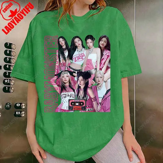 BabyMonster World Tour 2025 Sweatshirt Hello Monsters KPOP Fan Tshirt Men Women Cotton Casual Fashion Tees All Match Adult Tops