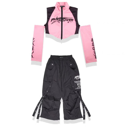 Hip Hop Dance Costume for Girls Pink Tops Black Pants Teenagers Boys Jazz Dance Performance Clothes Kpop Outfits Kids Stage Wear SS69 75.69 girl sets B / 130