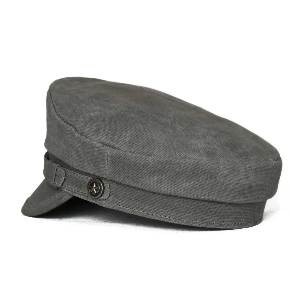 2025 New Navy Peaked Sailor Cap Men Women Summer Beret Hat Male Canvas Grey Eagle Belt Locomotive German Captain Casque