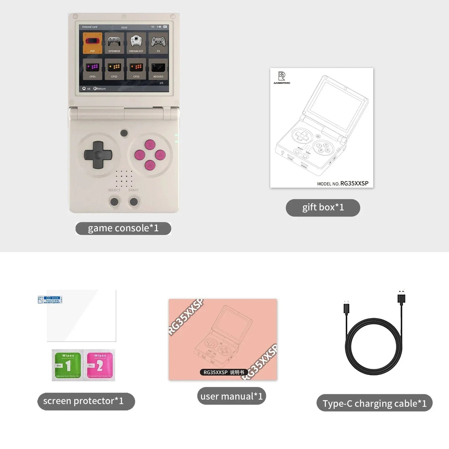 RG35XXSP Fold Handheld Game Consoles 3.5 Inch 640*480 IPS Screen 3300mAh Linux System HDMI-TV Output Retro Video Game Player SS69 105.69 Gray / france / 128G With Bag