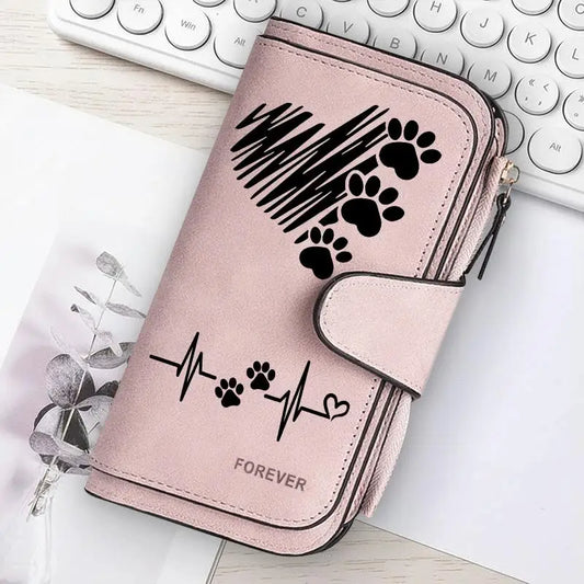 ZeAiLi Long PU Leather Clutch Wallet with Animal Paw and Butterfly Print