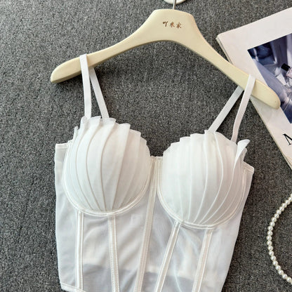 korean fashion mesh summer Fashion fishbone camis Corset  Slim Hotsweet Tank Top Women sweet crop top SS69