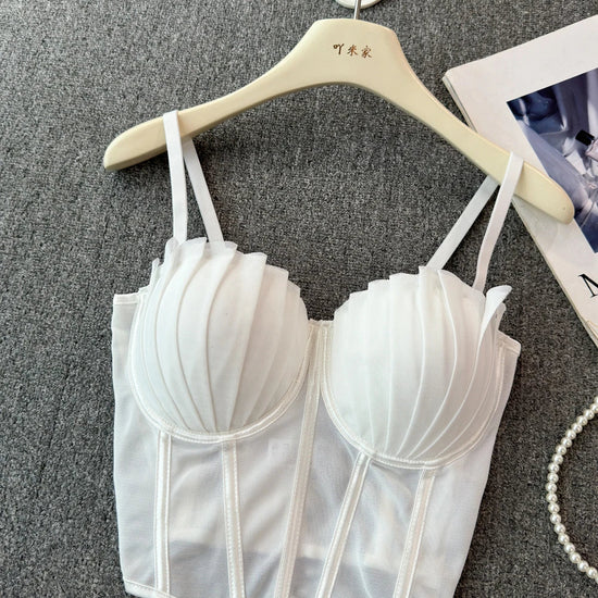 korean fashion mesh summer Fashion fishbone camis Corset  Slim Hotsweet Tank Top Women sweet crop top SS69