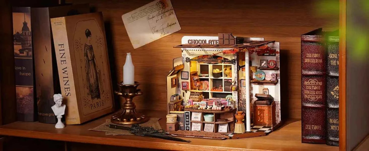Robotime Rolife Henry's Chocolate DIY Miniature House Kit  Wooden Dollhouse Model Building Kit With LED Craft Gifts for Adults