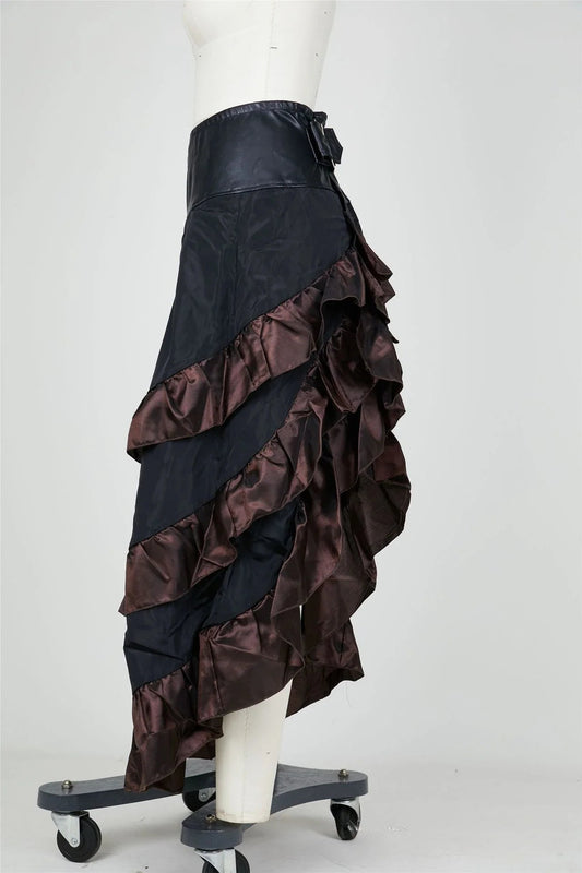 Cosplay Vintage Steampunk Dress Victorian Medieval Ruffled Satin Lotus Trim Gothic Skirts Women Corset Skirt Pirate Costumes SS69