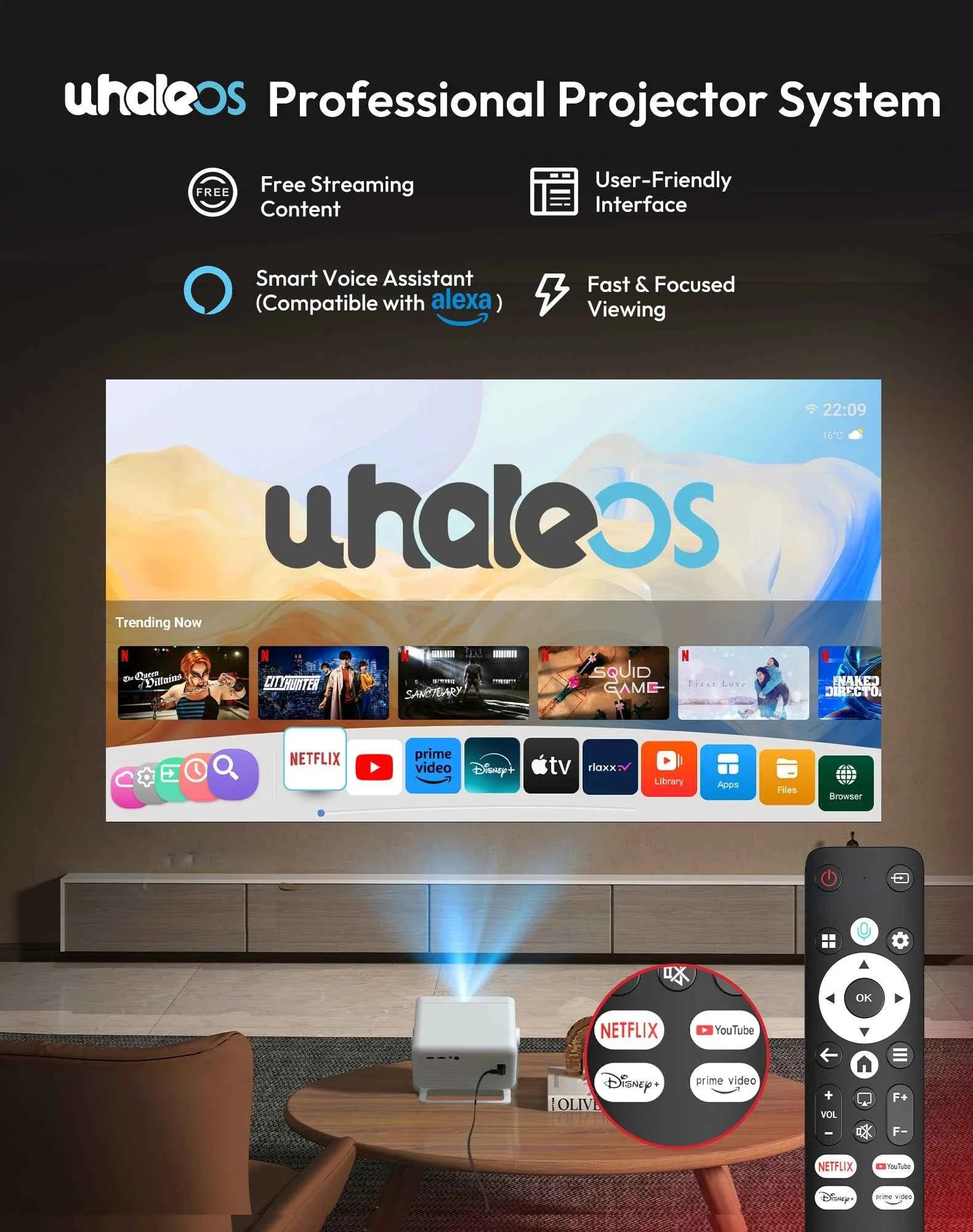 XGODY Gimbal N6 Pro 4K Projector Netflix Officially 700 Ansi Native 1080P Auto Focus Whale OS TV for Movie Home Theater