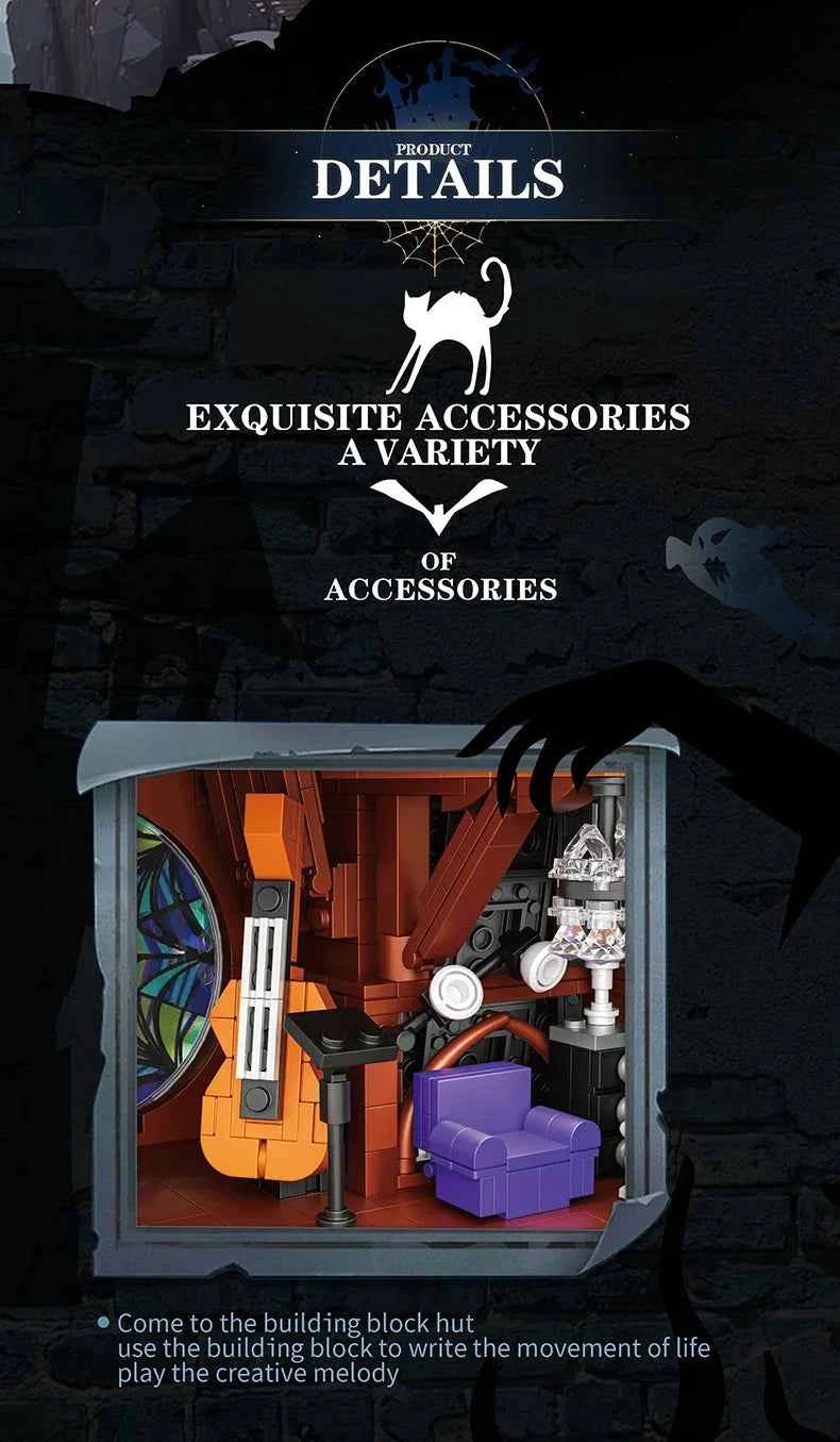 2419PCS Wednesday Adams House Building Blocks Darkness Villa Model Bricks Desktop Decoration Diy Toys For Kids Holiday Gifts