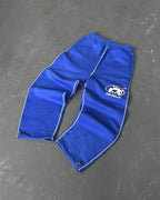 American Sweatpants Y2K Pants Men Gothic Hip Hop Letter Patch Retro Double Layer Design Baggy Elastic Waist Jogging Casual Pants - SS69 