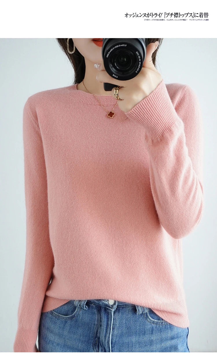 Autumn And Winter Cashmere Sweater Women's Crew Neck Pullover Casual Knitted Top Women's Short Undercoat Fashion 18 Colors SS69