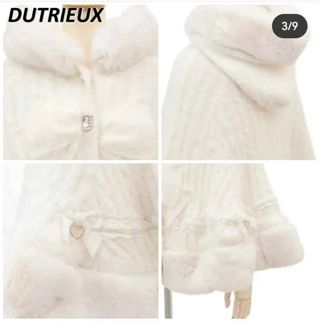 Fall Winter New Sweater Cardigan Women Japanese Mine Sweet Soft Waxy Thick Sweet Pearl Button Hooded Knitted Sweater Cape Jacket