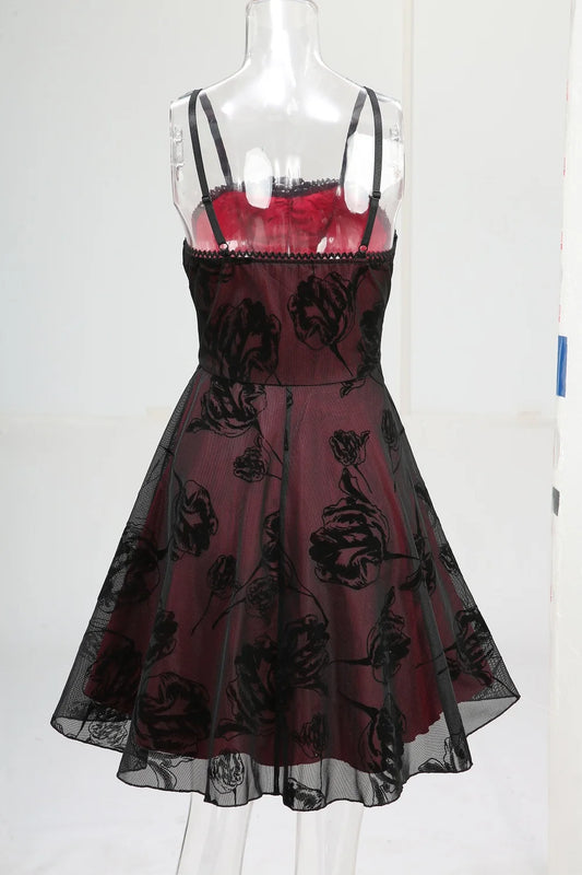 ROSE GAL Women Gothic A-Line Dress Sleeveless Lace Mandarin Collar Knee-Length