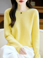 Addonee Women's 100% Merino Wool O-Neck Pullover Sweater