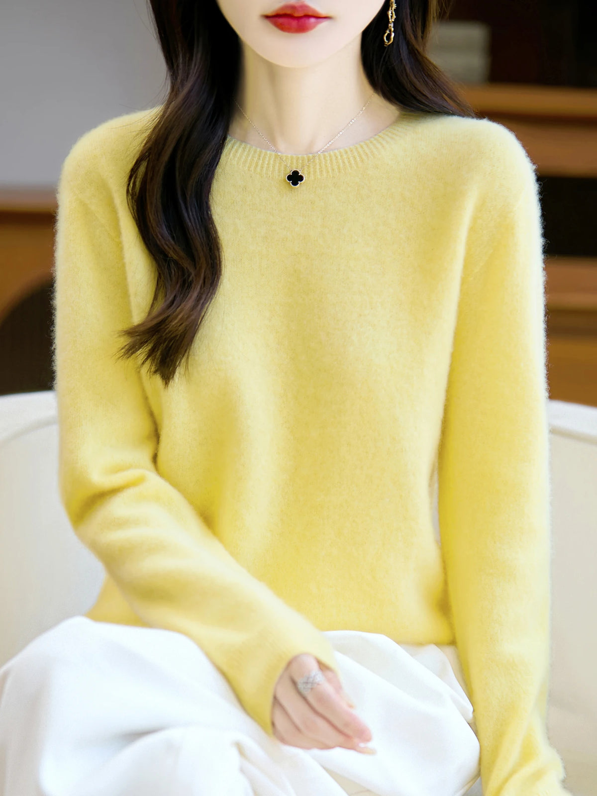 Addonee Women's 100% Merino Wool O-Neck Pullover Sweater