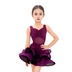 Girls Purple Latin Dance Dress for Rumba & Samba