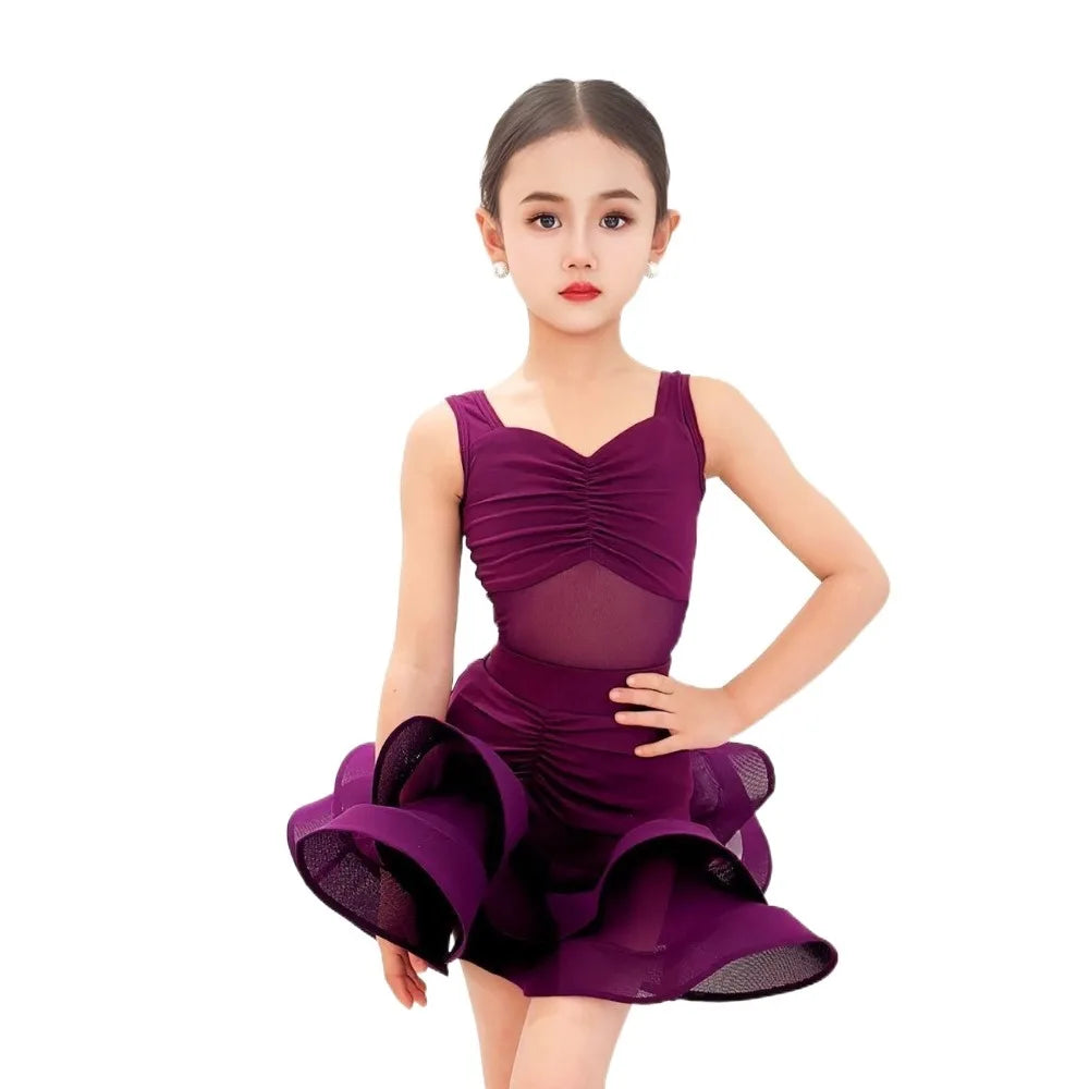 Girls Purple Latin Dance Dress for Rumba & Samba