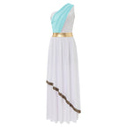 Womens One-Shoulder Greek Goddess Costume Dress with Chiffon Overlay
