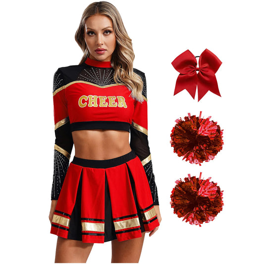 SS69 Women Cheerleading Performance Costume Set with Crop Top and Skirt